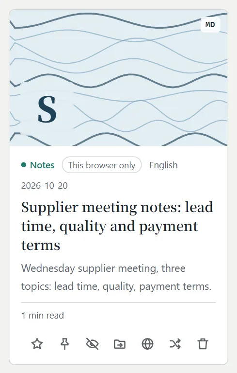 A card you added yourself, with a row of buttons at the bottom