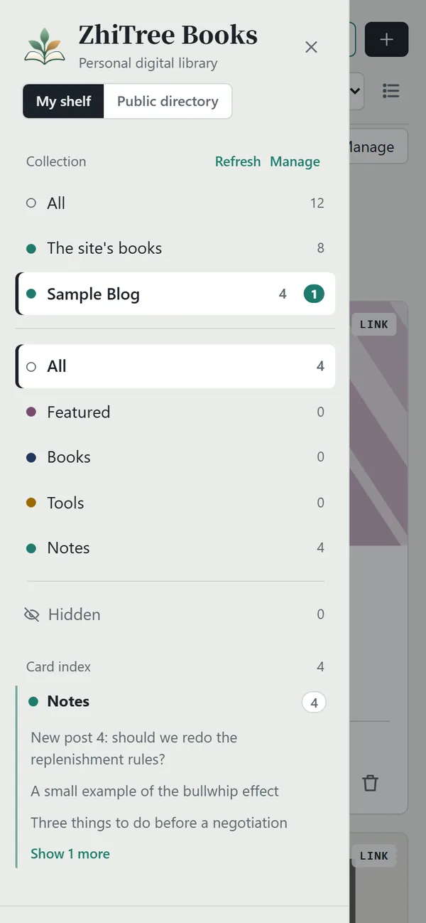 The left index on a phone: the subscribed collection shows its number of new articles