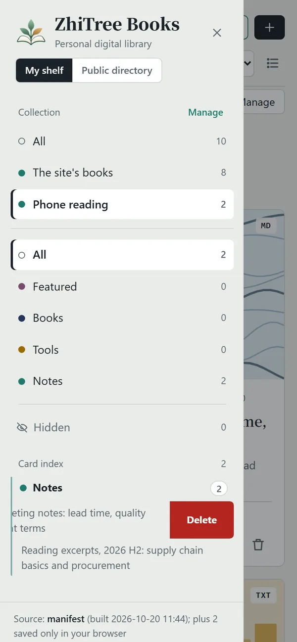 On a phone a row of the index is swiped left to show a red Delete button